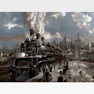Steam Train Paint By Numbers Kit - Painting By Numbers Kit - Artwerkes 