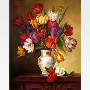 Tulips In A Vase DIY Painting By Numbers Kit - Painting By Numbers Kit - Artwerkes 
