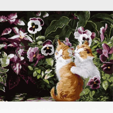 Image of DIY Two Brown Cats Paint By Numbers Kit Online  - Kitty Fun - Painting By Numbers Kit - Artwerkes 