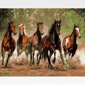 Wild Running Horses Paint By Numbers Kit - Painting By Numbers Kit - Artwerkes 