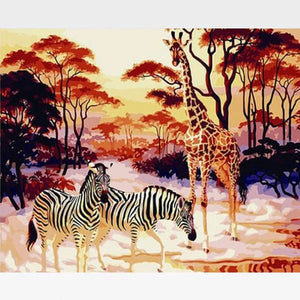 Zebra & Giraffe Paint By Numbers Kit - Garden Of Eden - Painting By Numbers Kit - Artwerkes 