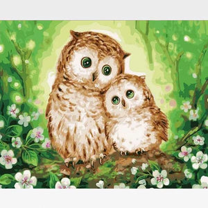 Owl Family Paint By Numbers Kit - Painting By Numbers Kit - Artwerkes 